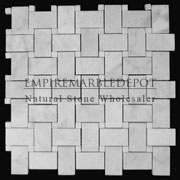 Carrara Marble Italian White Bianco Carrera Basketweave Mosaic Tile with Bianco Carrara Dots Honed