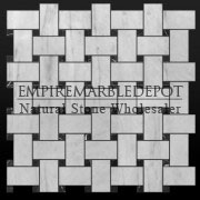 Bianco Carrara Marble Basketweave Mosaic Tile Black Marquina Dots Honed