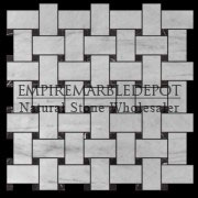 Bianco Carrara Marble Basketweave Mosaic Tile Black Marquina Dots Polished