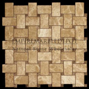 Light Emperador Marble Basketweave Mosaic Tile with Dark Emperador Dots Polished