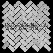 Carrara Marble Italian White Bianco Carrera Herringbone Mosaic Tile Tumbled