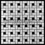 Carrara Marble Italian White Bianco Carrera Target Pinwheel Pattern Marble Mosaic Tile with Nero Marquina Black Dots Polished