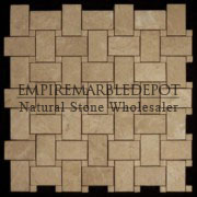 Crema Marfil Marble Basketweave Mosaic Tile with Crema Marfil Dots Polished