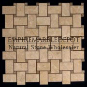 Crema Marfil Marble Basketweave Mosaic Tile with Light Emperador Dots Polished