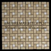 Crema Marfil Marble Target Pinwheel Pattern Mosaic Tile with White Thassos Dots Polished