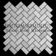 Statuary Crystal Marble Herringbone Mosaic Tile Polished White Statuario