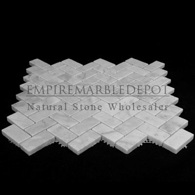 Carrara Marble Italian White Bianco Carrera Herringbone Mosaic Tile Honed