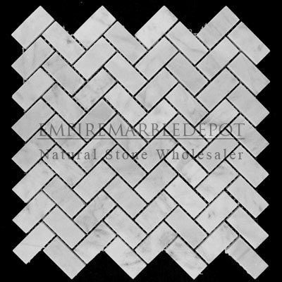 Carrara Marble Italian White Bianco Carrera Herringbone Mosaic Tile Polished