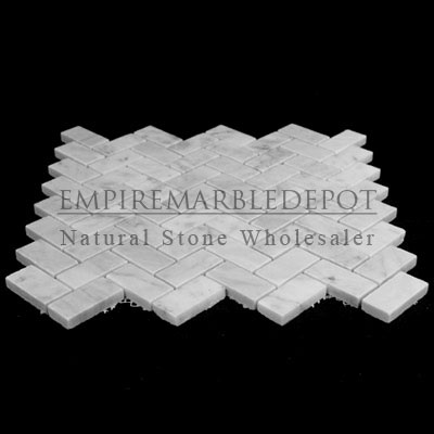 Carrara Marble Italian White Bianco Carrera Herringbone Mosaic Tile Polished