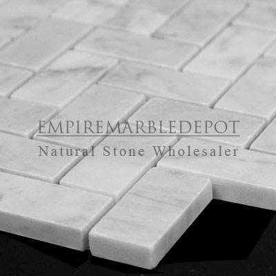Carrara Marble Italian White Bianco Carrera Herringbone Mosaic Tile Polished