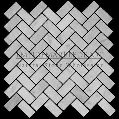 Carrara Marble Italian White Bianco Carrera Herringbone Mosaic Tile Tumbled