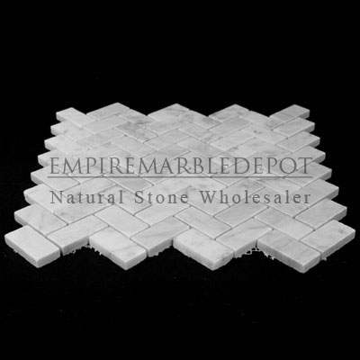 Carrara Marble Italian White Bianco Carrera Herringbone Mosaic Tile Tumbled