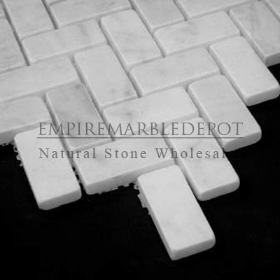 Carrara Marble Italian White Bianco Carrera Herringbone Mosaic Tile Tumbled