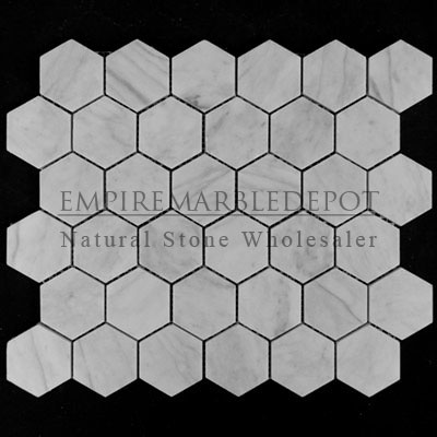 Carrara Marble Italian White Bianco Carrera 1 inch Hexagon Mosaic Honed