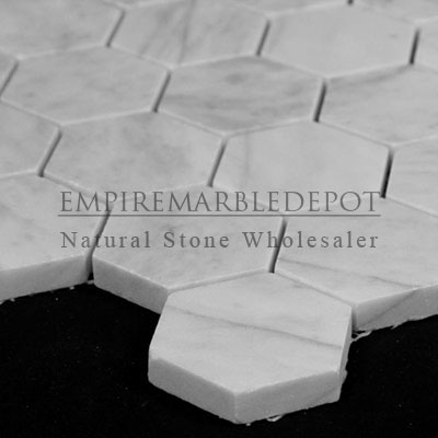 Carrara Marble Italian White Bianco Carrera 1 inch Hexagon Mosaic Honed