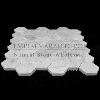 Carrara Marble Italian White Bianco Carrera 1 inch Hexagon Mosaic Polished