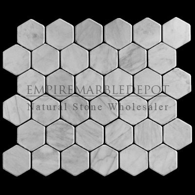 Carrara Marble Italian White Bianco Carrera 2 inch Hexagon Mosaic Tumbled