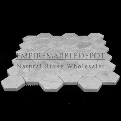 Carrara Marble Italian White Bianco Carrera 2 inch Hexagon Mosaic Tumbled