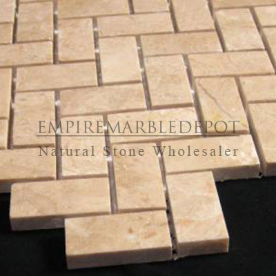 Crema Marfil Marble Herringbone Mosaic Tile Polished