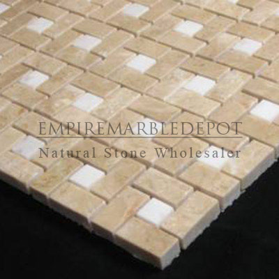 Crema Marfil Marble Herringbone Mosaic Tile Polished