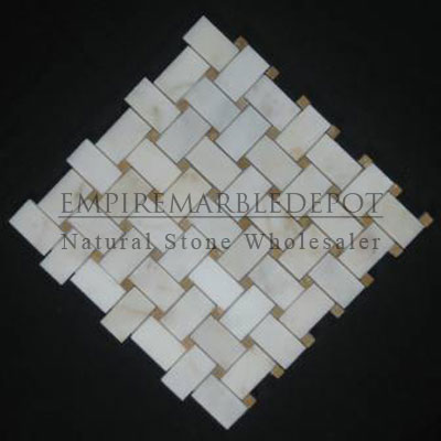 Afyon Gold Sugar Marble Basketweave Mosaic Tile with Golden Tobacco Dots Polished