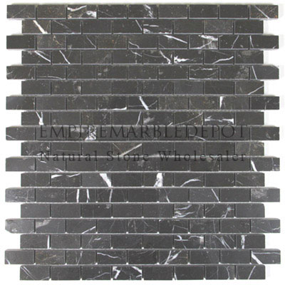 Nero Marquina Black Marble Herringbone Mosaic Tile Polished