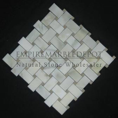 Calacatta Gold Oro Marble Basketweave Mosaic Tile with Pistachio Green Dots Polished