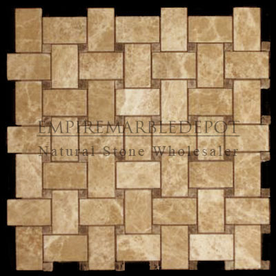 Light Emperador Marble Basketweave Mosaic Tile with Dark Emperador Dots Polished