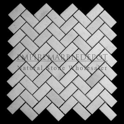 Statuary Crystal Marble Italian White Statuario Herringbone Mosaic Tile Polished