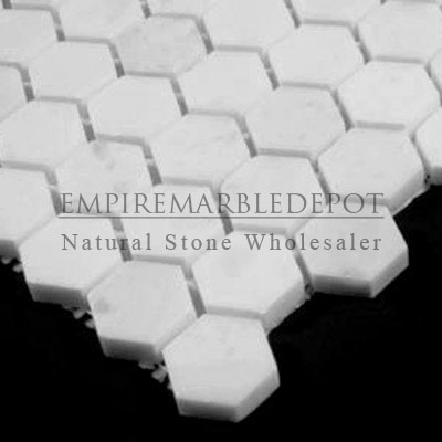 Statuary Crystal Marble Italian White Statuario 1 inch Hexagon Mosaic Polished