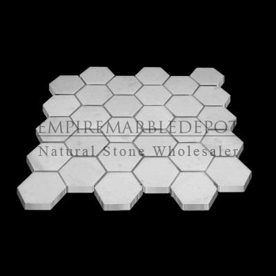 Statuary Crystal Marble Italian White Statuario 1 inch Hexagon Mosaic Polished