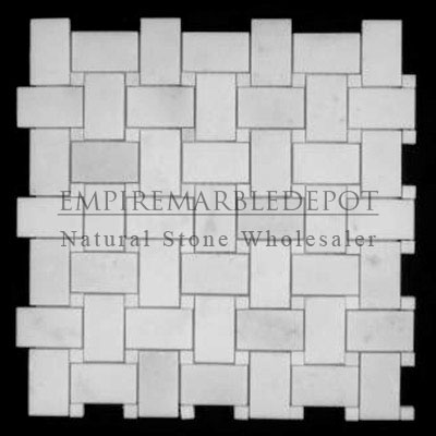 Statuary Crystal Marble Italian White Statuario Basketweave Mosaic Tile with Statuario Dots Polished