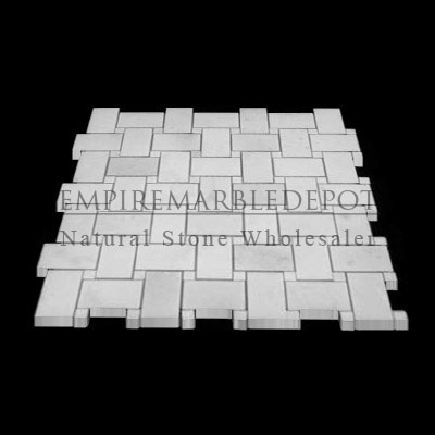 Statuary Crystal Marble Italian White Statuario Basketweave Mosaic Tile with Statuario Dots Polished